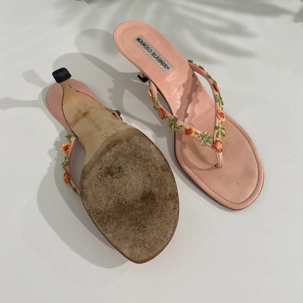 Manolo Blahnik Pink Floral Women's Sandals